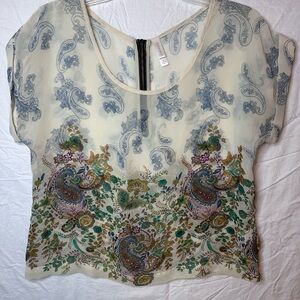 Xhilaration Paisley Floral Sheer Blouse | Back Zip | Size XS